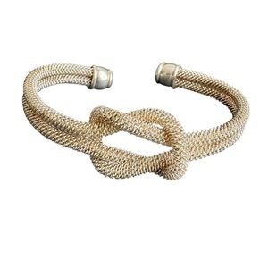 Vintage Y2K Sterling Silver Love Knot Bracelet Infinity Mesh Cuff 925